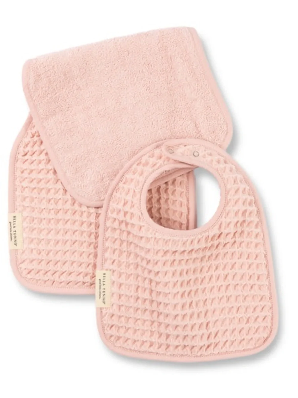 NWT Bella Tunno Reversible Bib and Newborn Large Burp Cloth Set- Color Blush
